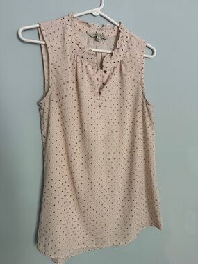 41 Hawthorn Blush Pink Sleeveless Dot Ruffle-Neck Tank